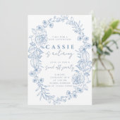 Elégante invitation à la retraite florale bleu pâl (Debout devant)