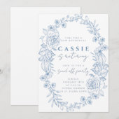 Elégante invitation à la retraite florale bleu pâl (Devant / Derrière)