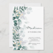 Elégante invitation à l'eucalyptus 1er anniversair (Devant)