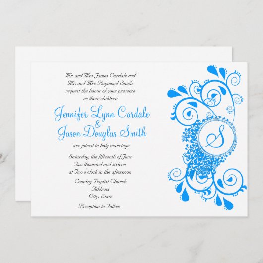 Elégante invitation à un mariage au monogramme à s (Devant / Derrière)