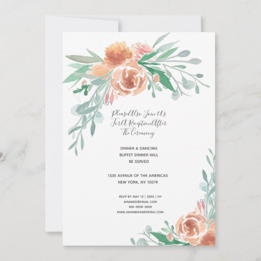 Elégante invitation aquarelle, rsvp & réception da (Dos)