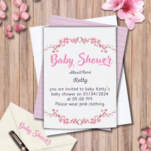 Elégante invitation au Baby shower d'une fille
