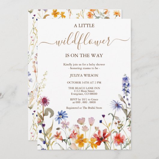 Elégante invitation au baby shower fleur sauvage c (Devant / Derrière)