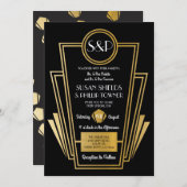 Elégante invitation au mariage Art Déco Gold Noir (Devant / Derrière)