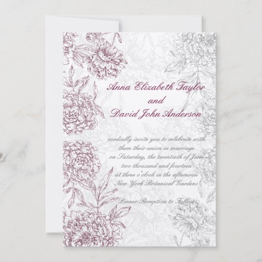 Elégante invitation au mariage floral Crème rouge  (Devant)