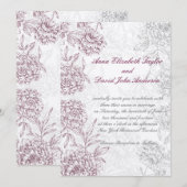 Elégante invitation au mariage floral Crème rouge  (Devant / Derrière)