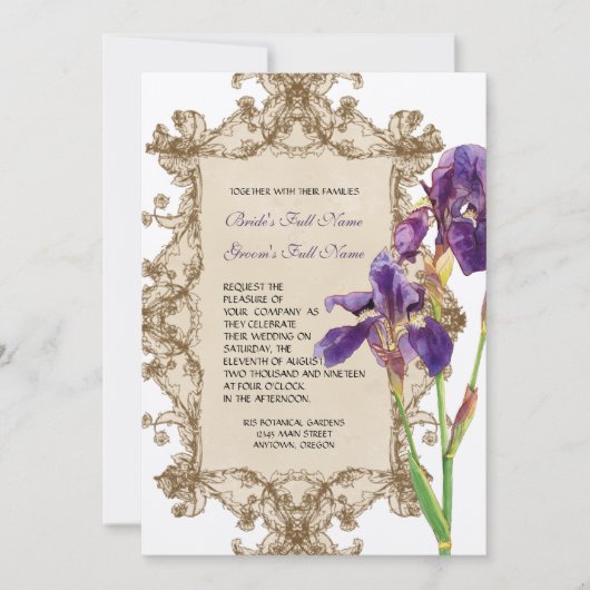 Elégante invitation au mariage - Iris élégants et (Devant)
