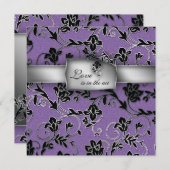 Elégante invitation au mariage Silver Purple Flora (Devant / Derrière)