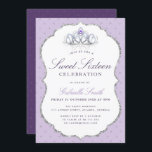 Elégante invitation au sweet sixteen faux argent<br><div class="desc">Un design élégant avec des couleurs violettes,  un faux papier argent et une princesse argentée tiara.Les caractéristiques de ce design peuvent être customisées.</div>