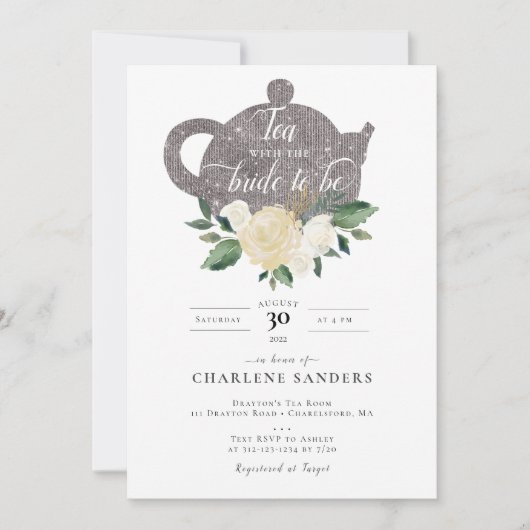 Élégante invitation au thé de la Rose blanche (Devant)