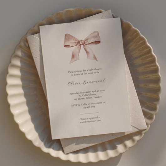 Elégante invitation baby shower avec ruban rose