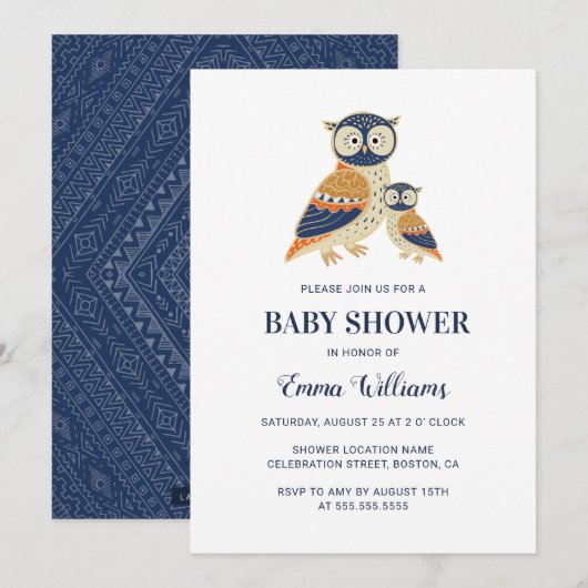 Elégante Invitation Baby shower de Chouette modern (Devant / Derrière)