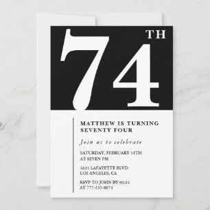 Elégante invitation Black White 74e anniversaire