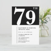 Elégante invitation Black White 79e anniversaire (Debout devant)
