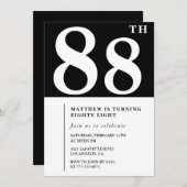 Elégante invitation Black White 88e anniversaire (Devant / Derrière)