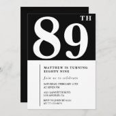 Elégante invitation Black White 89e anniversaire (Devant / Derrière)