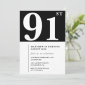 Elégante invitation Black White 91e anniversaire (Debout devant)