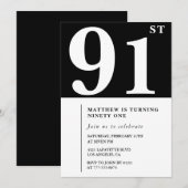 Elégante invitation Black White 91e anniversaire (Devant / Derrière)