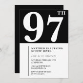 Elégante invitation Black White 97e anniversaire (Devant / Derrière)