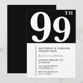 Elégante invitation Black White 99e anniversaire (Devant / Derrière)