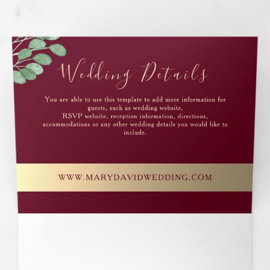 Élégante Invitation Bourgogne Tri-Fold (Intérieur en premier)