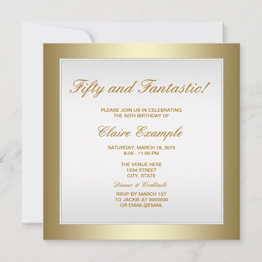 Elégante Invitation d'anniversaire d'or blanc (Devant)