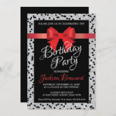 Elégante invitation d'anniversaire en noir et blan (Devant / Derrière)