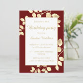 Elégante invitation d'anniversaire feuilles d'or b (Debout devant)