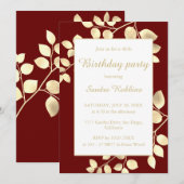 Elégante invitation d'anniversaire feuilles d'or b (Devant / Derrière)