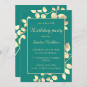 Elégante invitation d'anniversaire feuilles d'or v (Devant / Derrière)