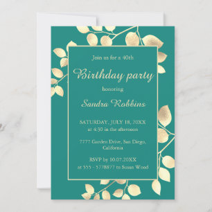 Elégante invitation d'anniversaire feuilles d'or v