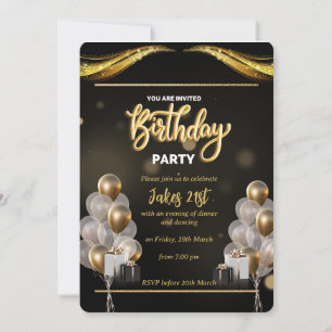 Elégante Invitation d'anniversaire noir et or