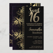 Elégante Invitation d'anniversaire noir et or (Devant / Derrière)