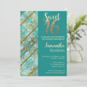 Elégante Invitation d'anniversaire Turquoise et or (Debout devant)