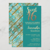 Elégante Invitation d'anniversaire Turquoise et or (Devant / Derrière)