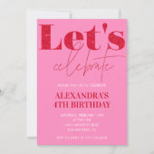 Elégante invitation de 4ème anniversaire Pink Part (Devant)