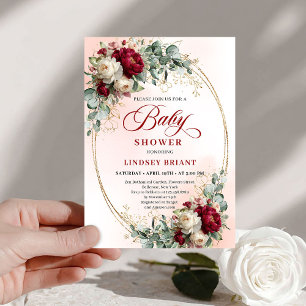 Élégante invitation de baby shower bohème or et bu