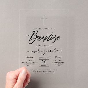 Élégante Invitation de Baptême Espagnole en Écritu