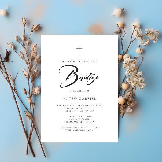Élégante Invitation de Baptême Espagnole Minimalis