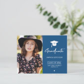 Elégante invitation de diplôme de diplômé bleu pho (Debout devant)