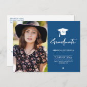 Elégante invitation de diplôme de diplômé bleu pho (Devant / Derrière)