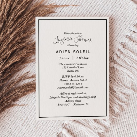 Élégante invitation de douche de lingerie moderne