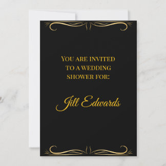 Élégante invitation de douche de mariage noir et o