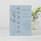 Élégante invitation de douche de mariée bleu pouss (Debout devant)