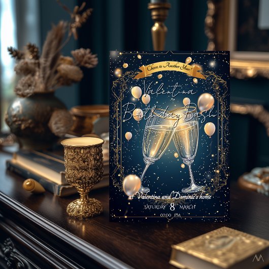 Elégante Invitation de fête d'anniversaire Champag