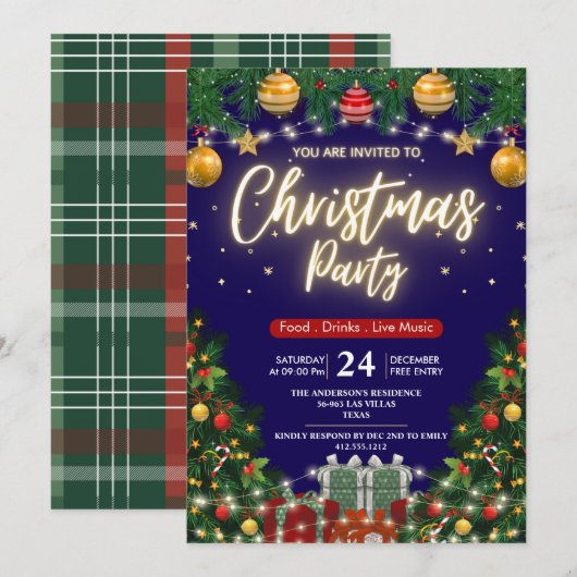 Élégante invitation de fête de Noël moderne à carr (Devant / Derrière)