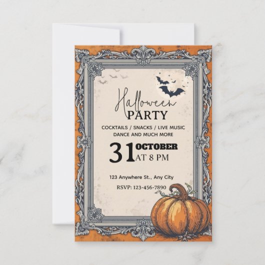 Elégante Invitation de fête d'Halloween Vintage - (Devant)
