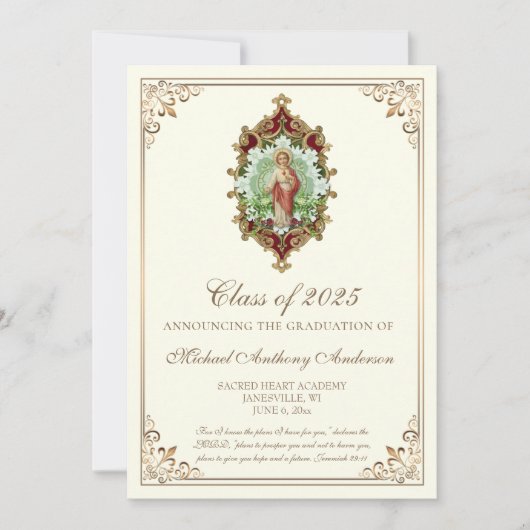 Élégante invitation de graduation catholique Jésus (Devant)