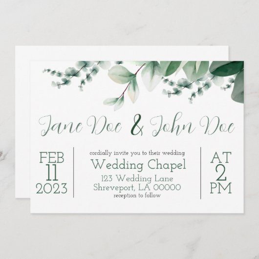 Elégante invitation de mariage (Devant / Derrière)