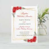 élégante invitation de mariage à cadre doré et flo (Debout devant)